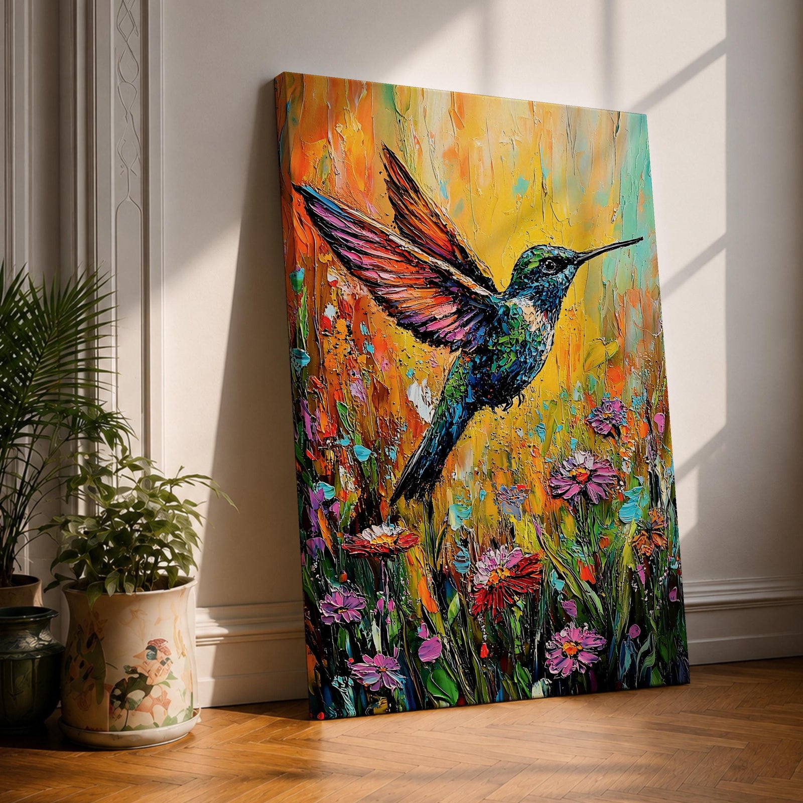 Hummingbird Bird Wall Art Ruby Throat Flying Floral Nature Gift Living Room Home Decor