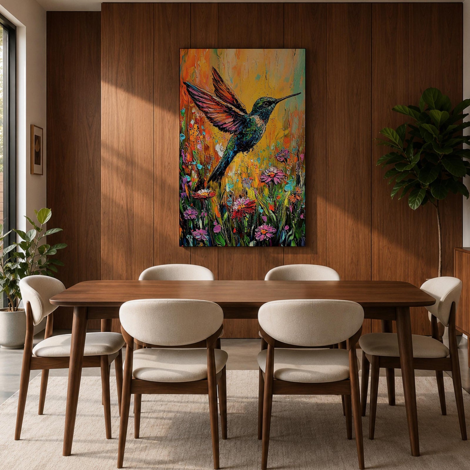 Hummingbird Bird Wall Art Ruby Throat Flying Floral Nature Gift Living Room Home Decor