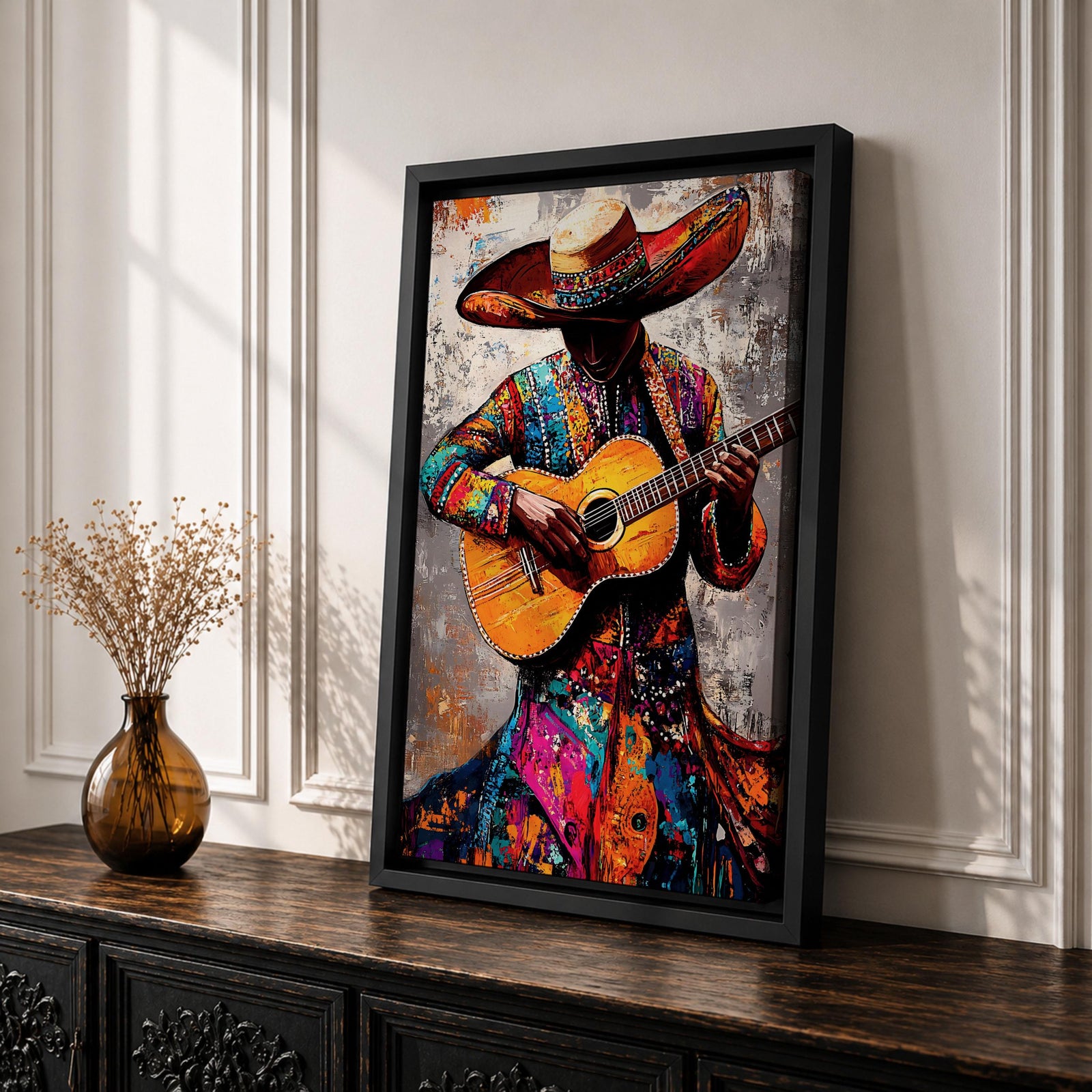 Mariachi Guitarist Wall Art Mexican Musician Charro Abstract Cultural Gift Living Room Home Decor