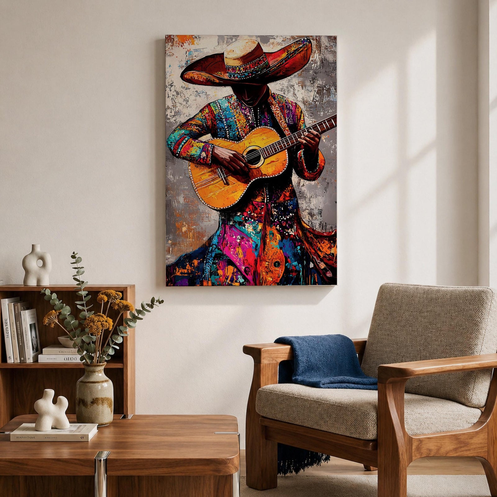 Mariachi Guitarist Wall Art Mexican Musician Charro Abstract Cultural Gift Living Room Home Decor