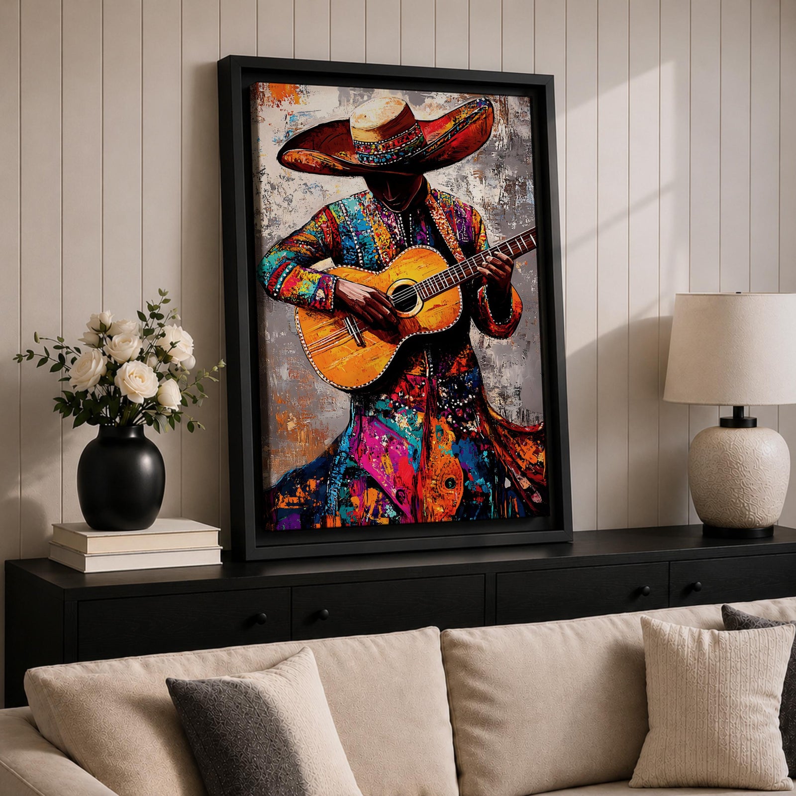 Mariachi Guitarist Wall Art Mexican Musician Charro Abstract Cultural Gift Living Room Home Decor