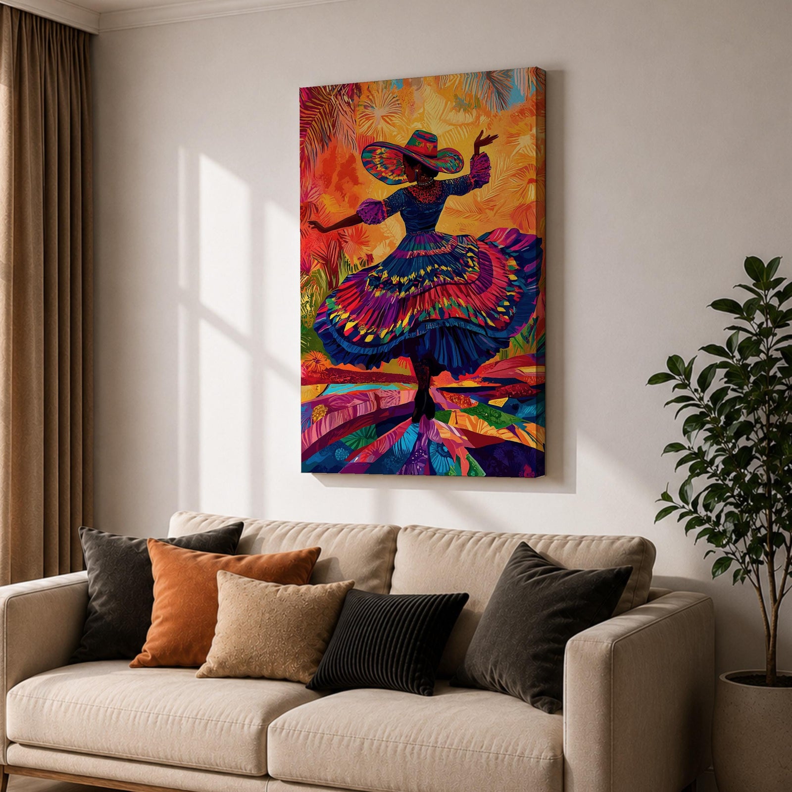 Mexican Dancer Wall Art Latin Cultural Festival Folklorico Abstract Gift Living Room Home Decor