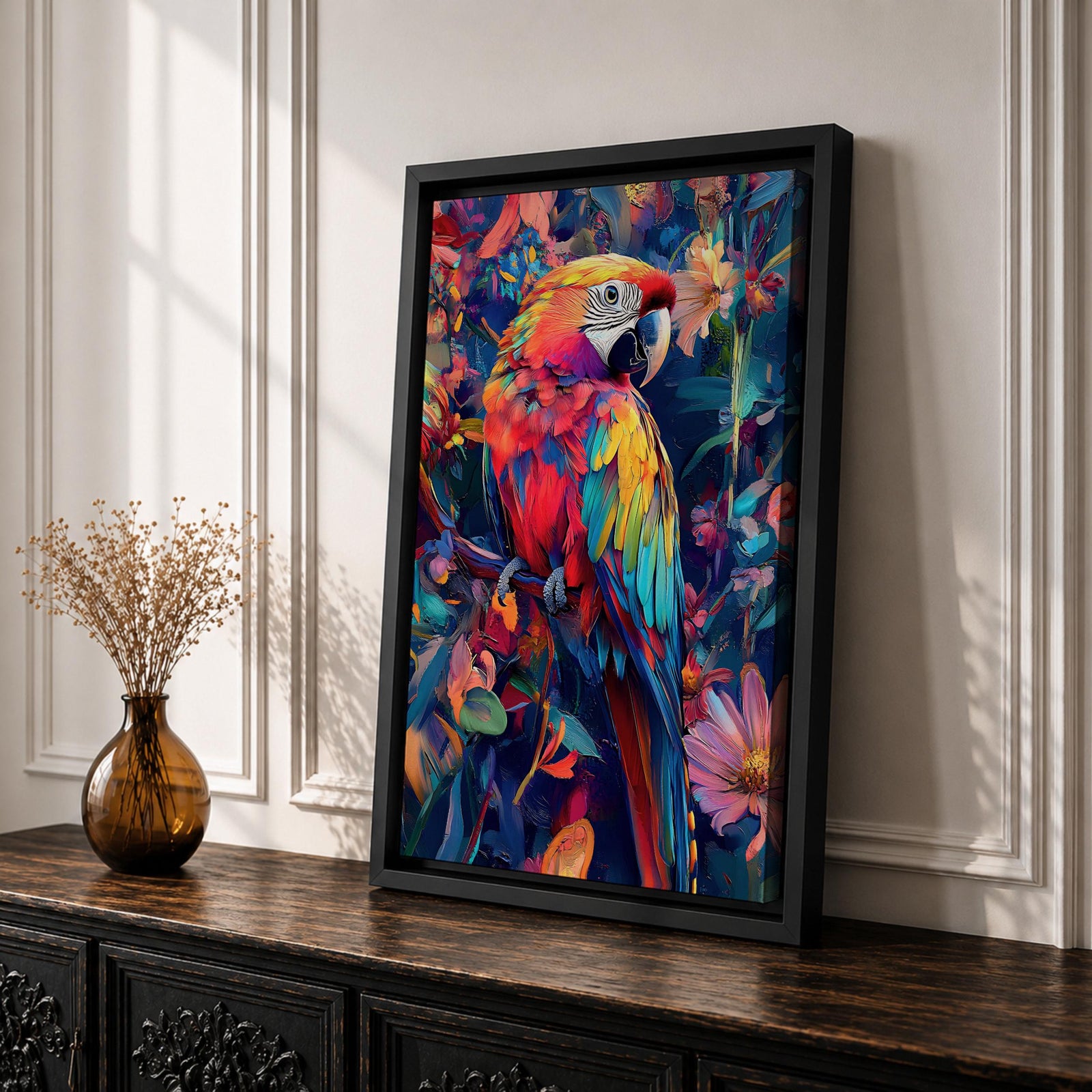 Scarlet Macaw Wall Art Tropical Bird Abstract Nature Floral Gift Living Room Home Decor