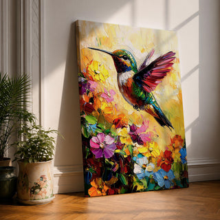 Hummingbird Bird Wall Art Floral Garden Nature Wildlife Abstract Gift Living Room Home Decor