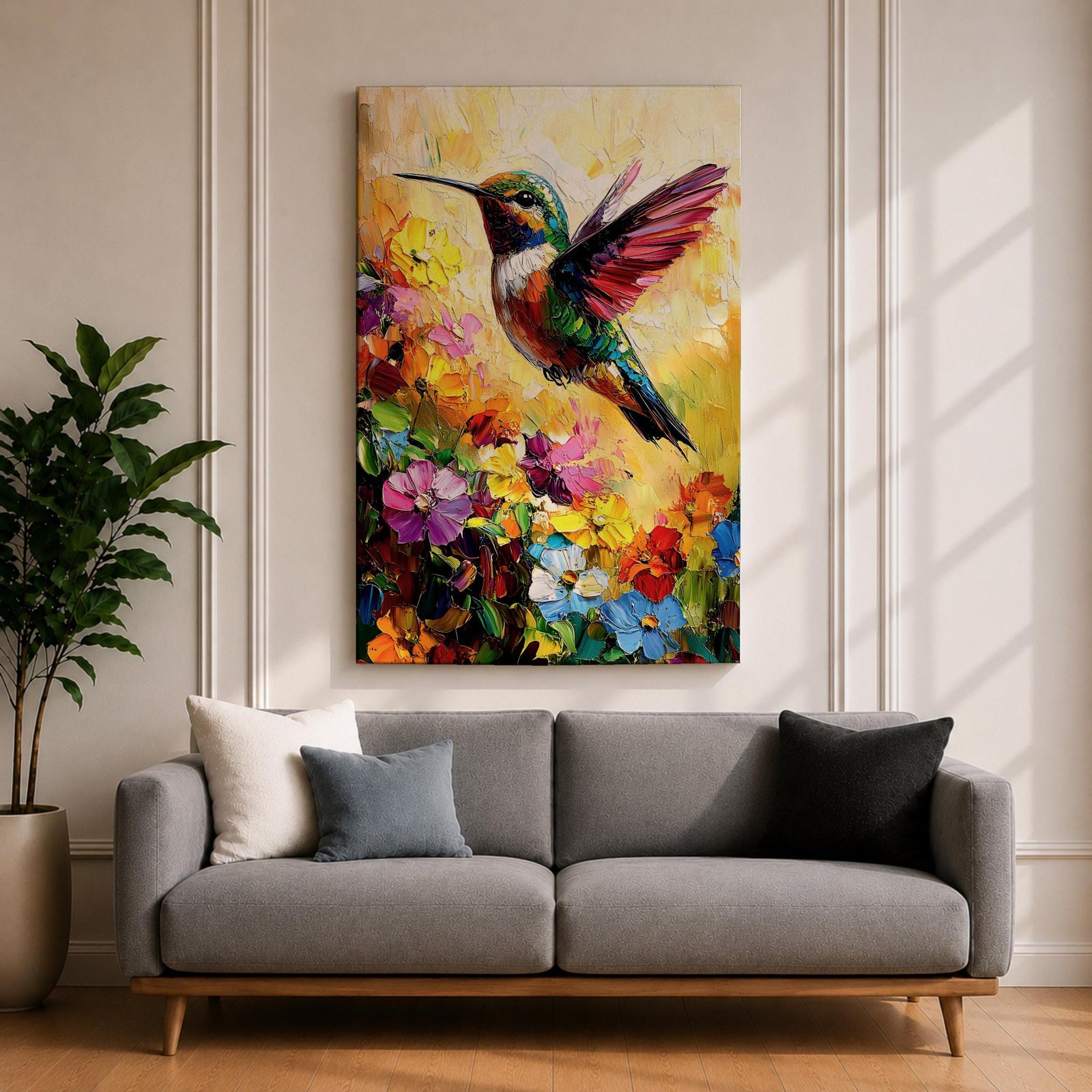 Hummingbird Bird Wall Art Floral Garden Nature Wildlife Abstract Gift Living Room Home Decor