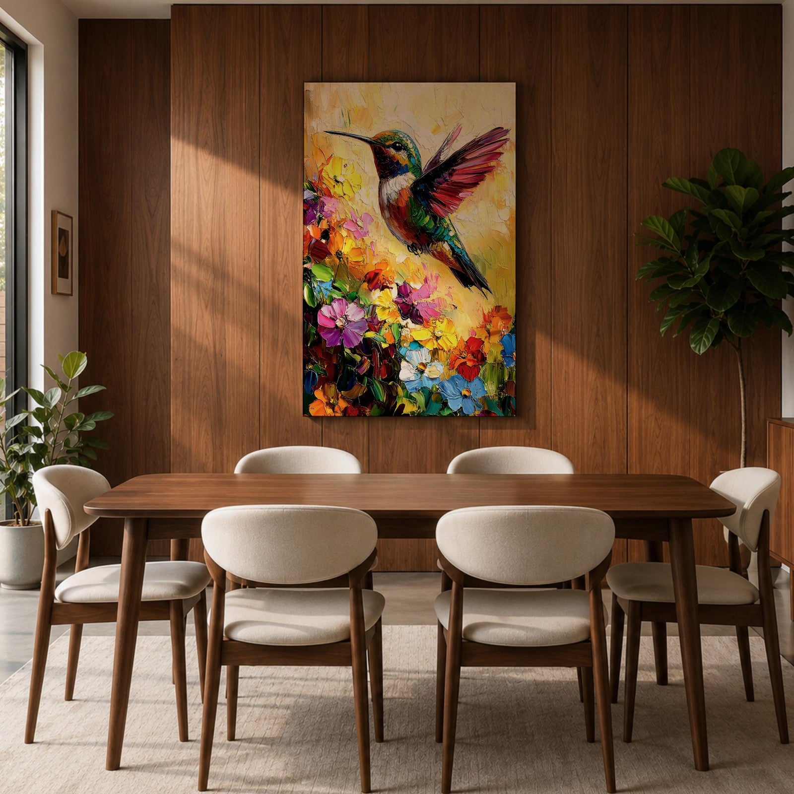 Hummingbird Bird Wall Art Floral Garden Nature Wildlife Abstract Gift Living Room Home Decor