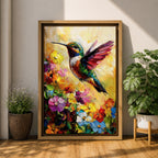 Hummingbird Bird Wall Art Floral Garden Nature Wildlife Abstract Gift Living Room Home Decor