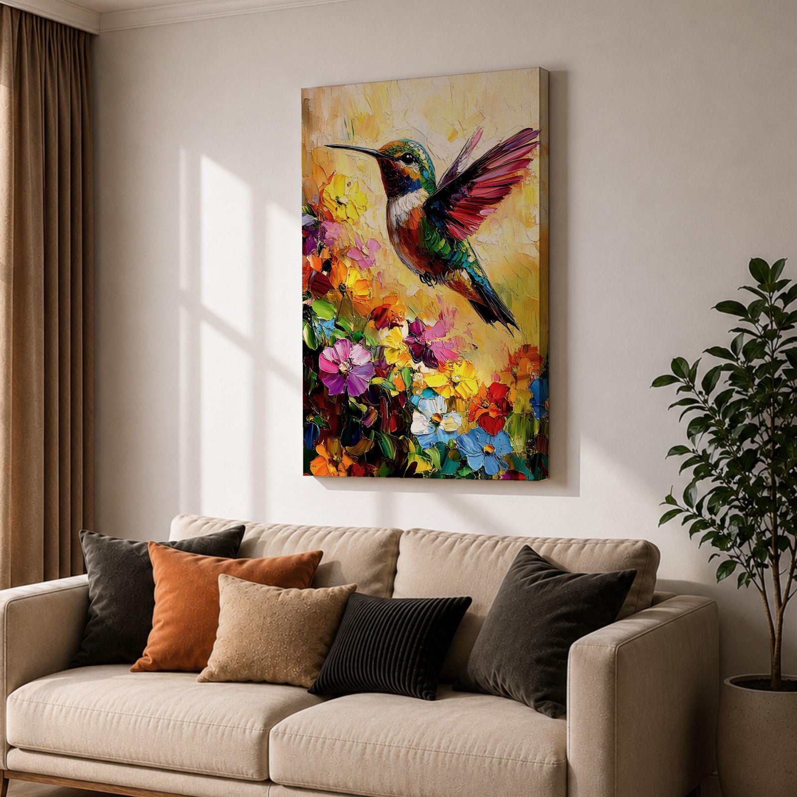 Hummingbird Bird Wall Art Floral Garden Nature Wildlife Abstract Gift Living Room Home Decor