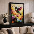 Hummingbird Bird Wall Art Floral Garden Nature Wildlife Abstract Gift Living Room Home Decor