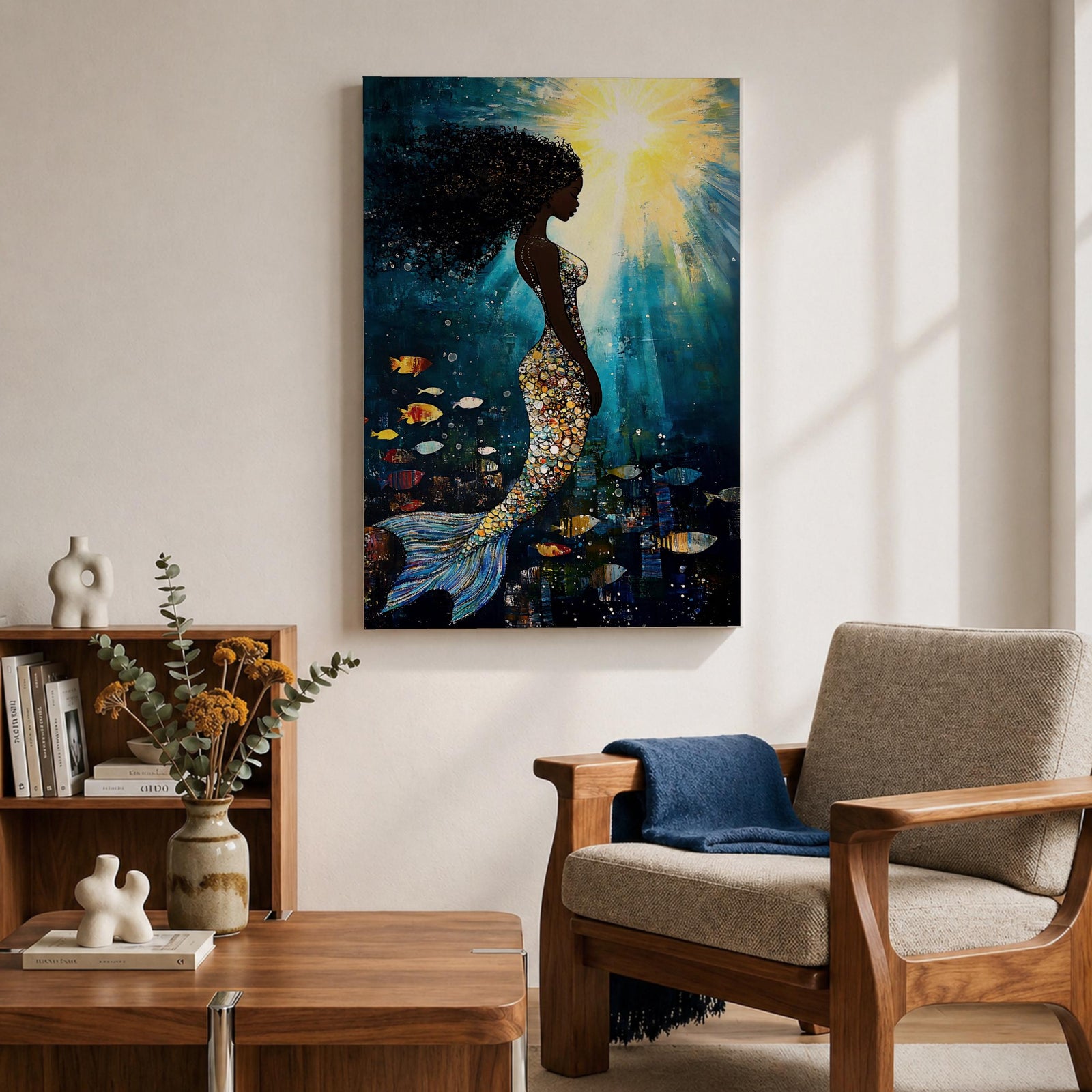 Black Mermaid Mythical Wall Art Sea Goddess Abstract Fantasy Ocean Gift Bedroom Home Decor