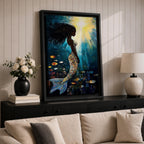 Black Mermaid Mythical Wall Art Sea Goddess Abstract Fantasy Ocean Gift Bedroom Home Decor