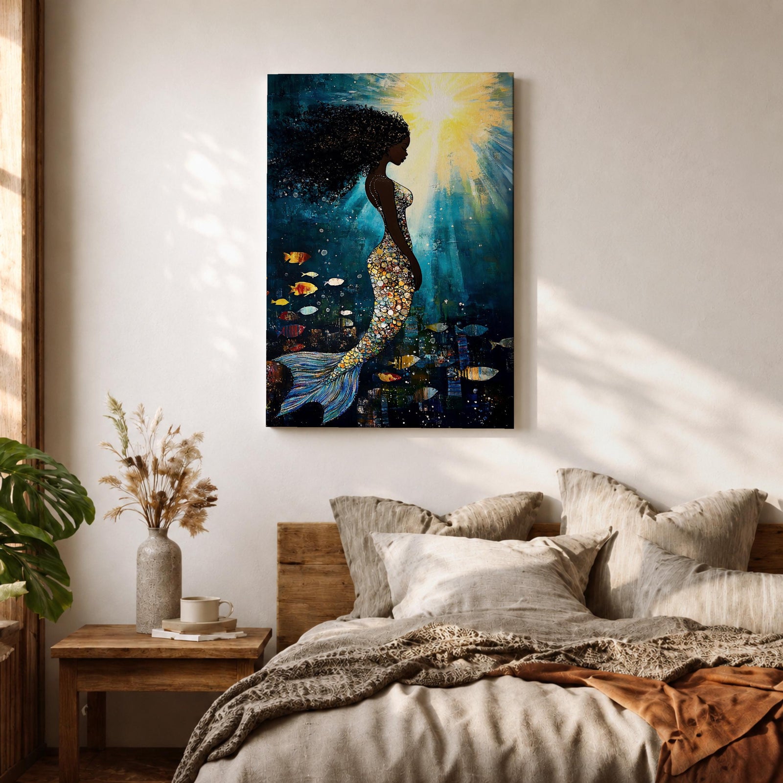 Black Mermaid Mythical Wall Art Sea Goddess Abstract Fantasy Ocean Gift Bedroom Home Decor