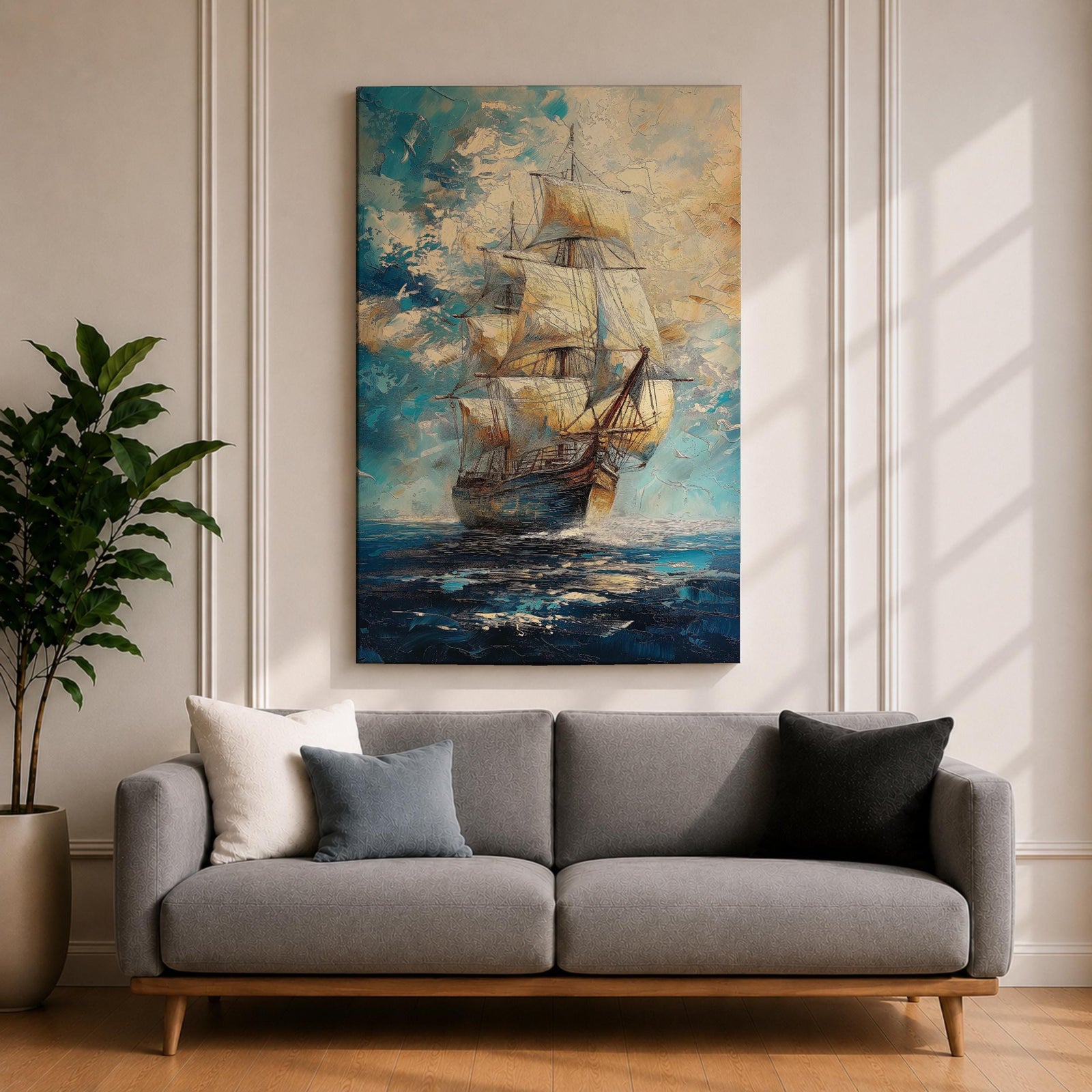 Tall Ship Nautical Wall Art Ocean Sailing Vessel Abstract Gift Living Room Home Decor