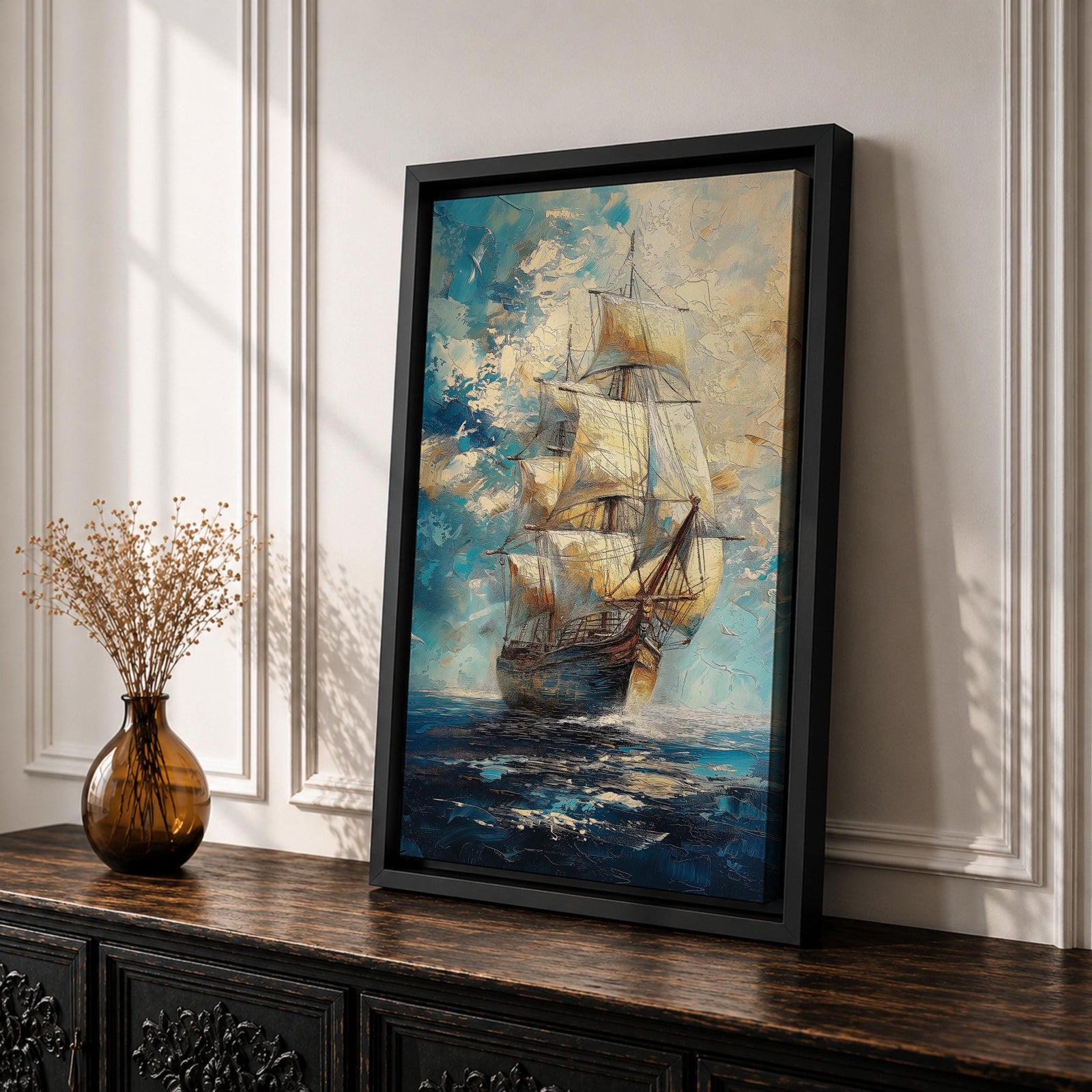 Tall Ship Nautical Wall Art Ocean Sailing Vessel Abstract Gift Living Room Home Decor