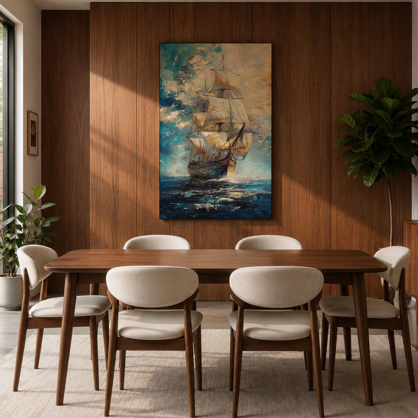 Tall Ship Nautical Wall Art Ocean Sailing Vessel Abstract Gift Living Room Home Decor