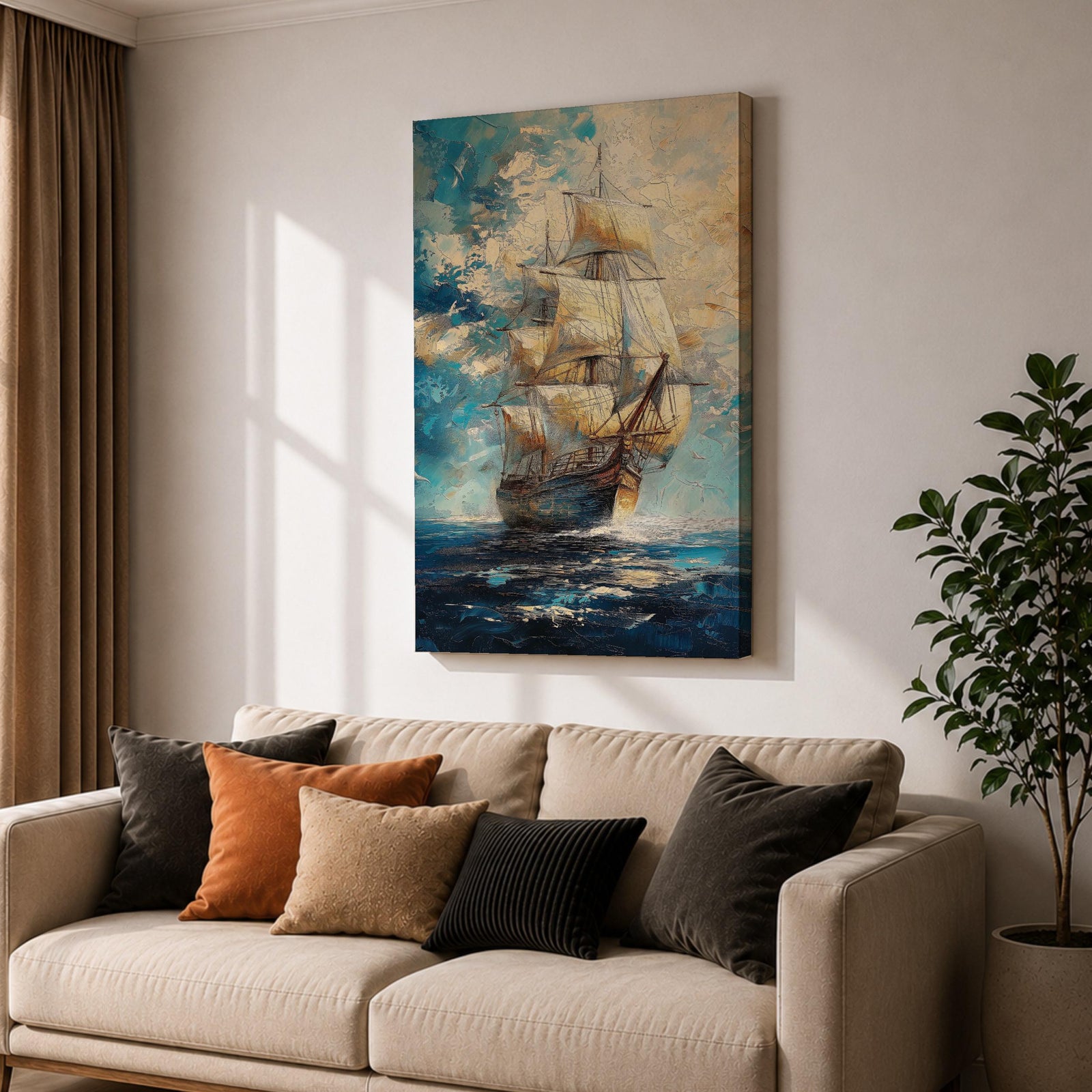 Tall Ship Nautical Wall Art Ocean Sailing Vessel Abstract Gift Living Room Home Decor
