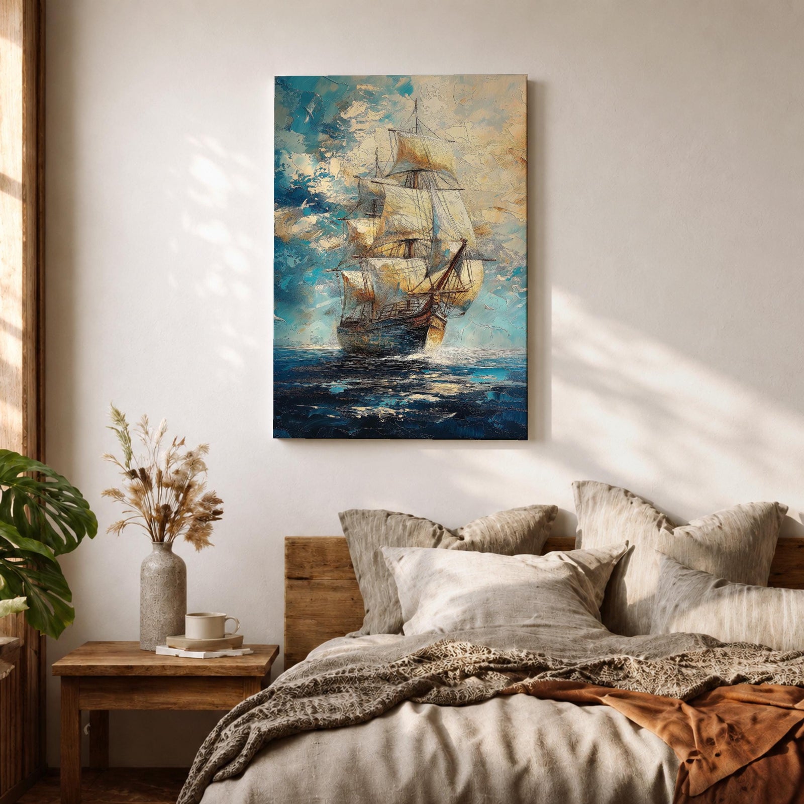 Tall Ship Nautical Wall Art Ocean Sailing Vessel Abstract Gift Living Room Home Decor