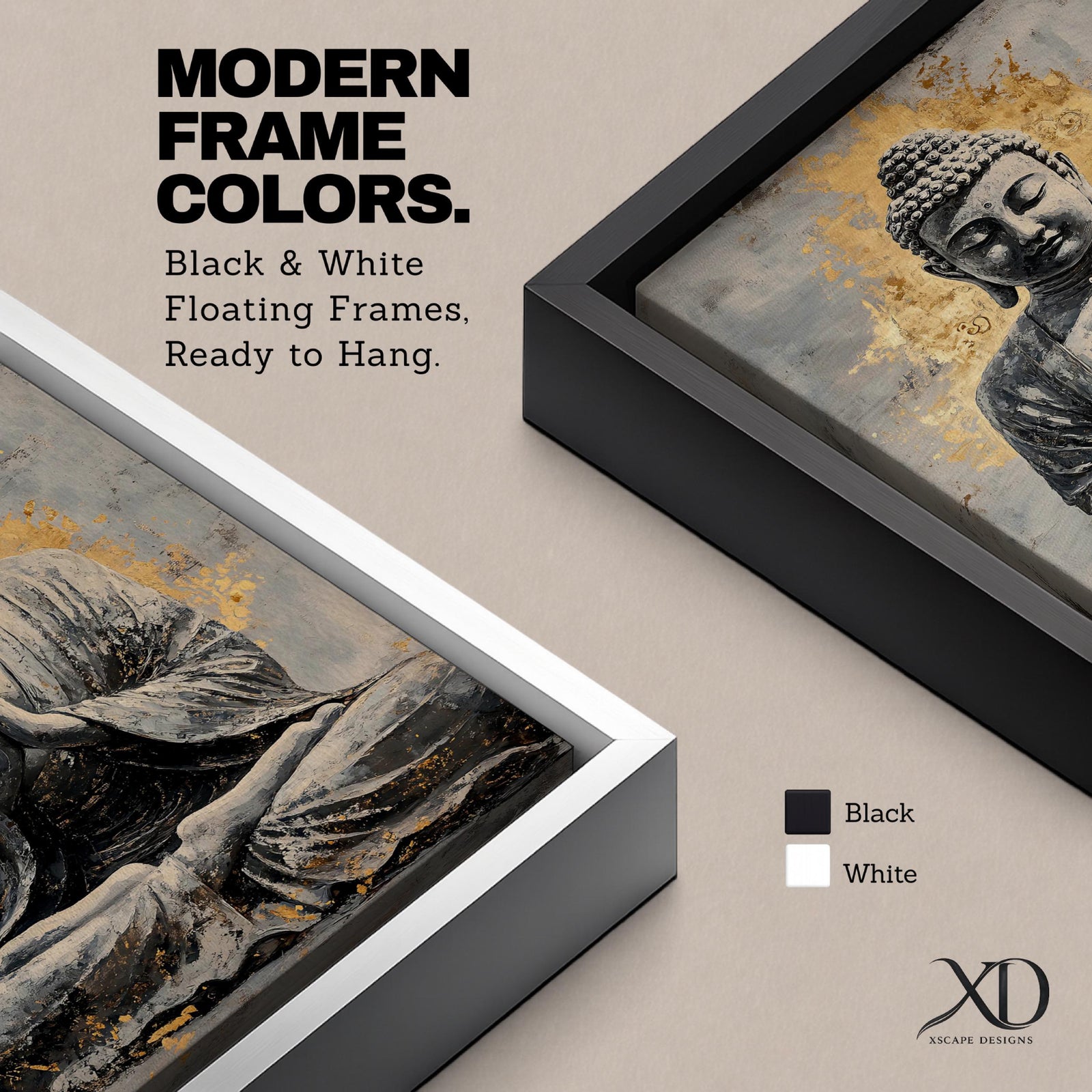 A vintage-style framed canvas wall art depicting Buddha in a seated meditation pose with hands in prayer gesture. The artwork features textured, aged effects with a warm background, emphasizing a serene and contemplative Buddhist theme in a classic vintage visual style.