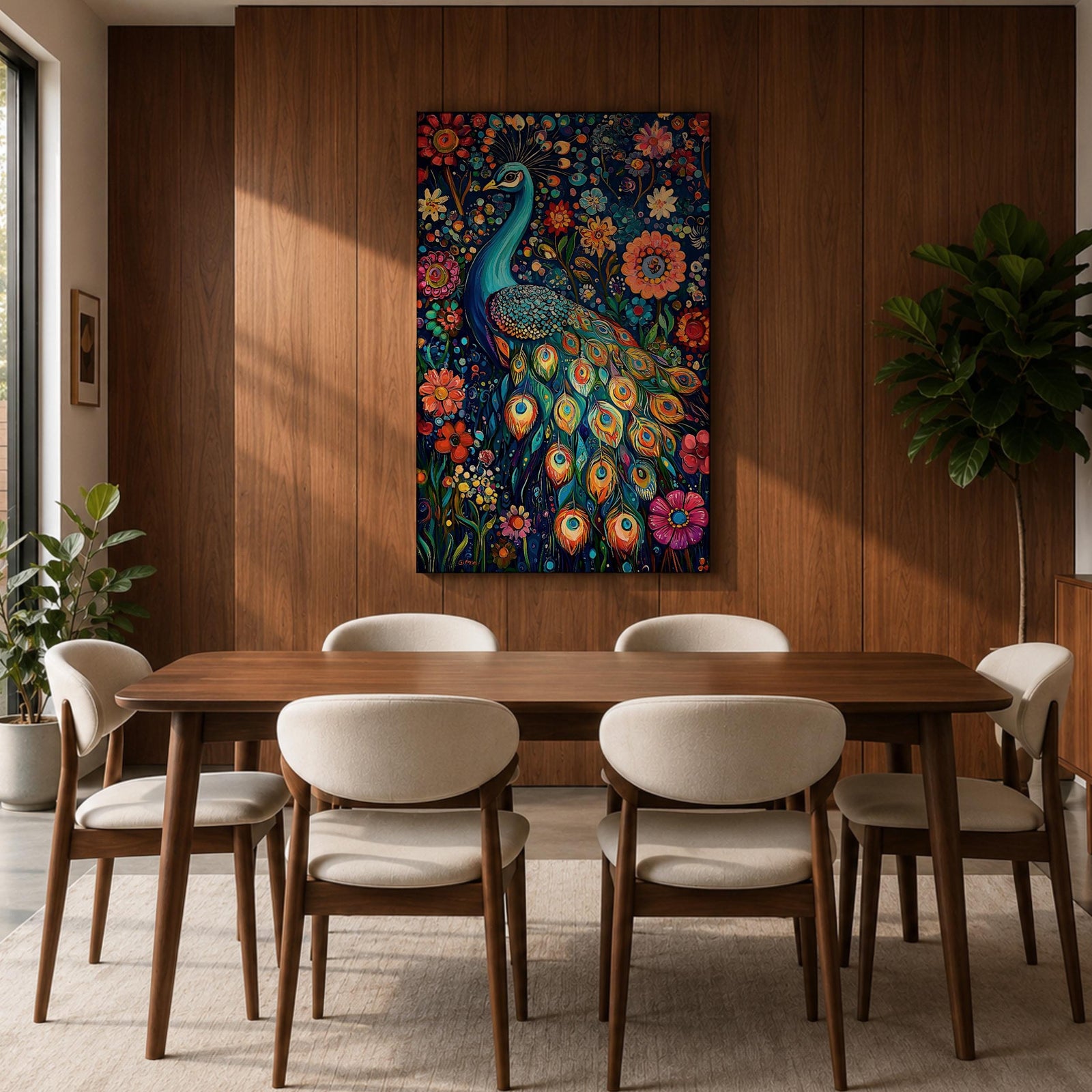 Peacock Bird Wall Art Indian Peafowl Floral Nature Symbol Gift Living Room Home Decor