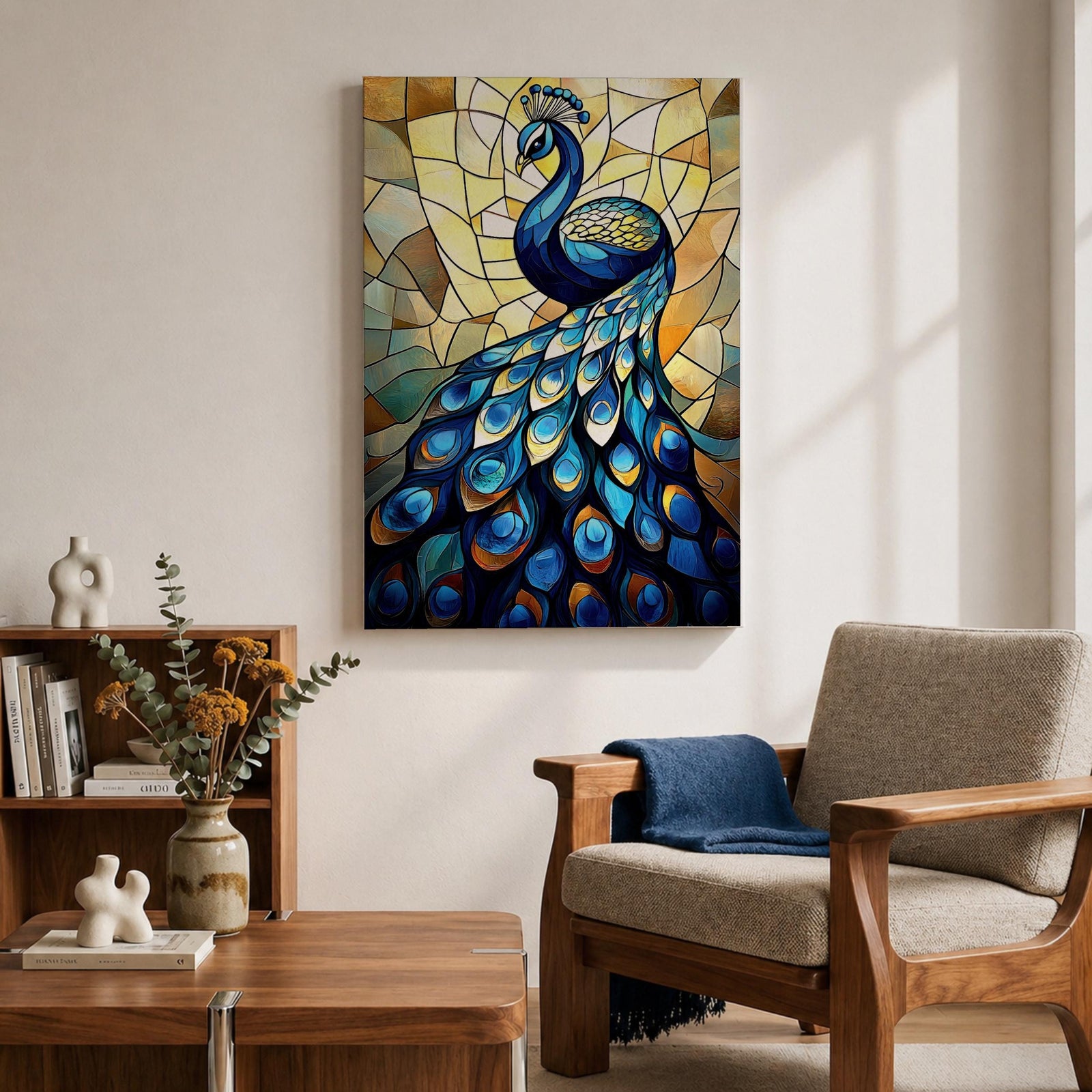 Peacock Bird Wall Art Royal Indian Peafowl Stained Glass Gift Living Room Home Decor