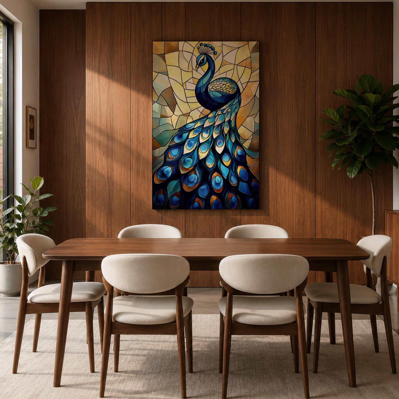Peacock Bird Wall Art Royal Indian Peafowl Stained Glass Gift Living Room Home Decor