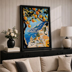 An impasto style painting of the Amalfi Coast featuring vibrant lemon tree branches in the foreground with a view of coastal buildings and the sea below, rendered with thick textured brushstrokes and rich colors emphasizing Mediterranean landscape elements.