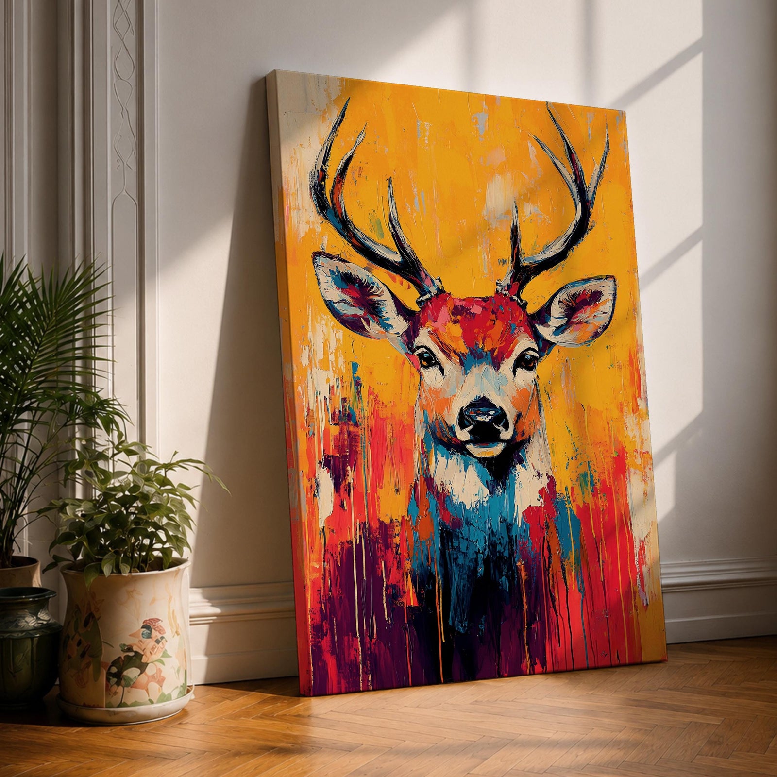 Deer Forest Wildlife Animal Wall Art Buck Abstract Nature Gift Living Room Home Decor