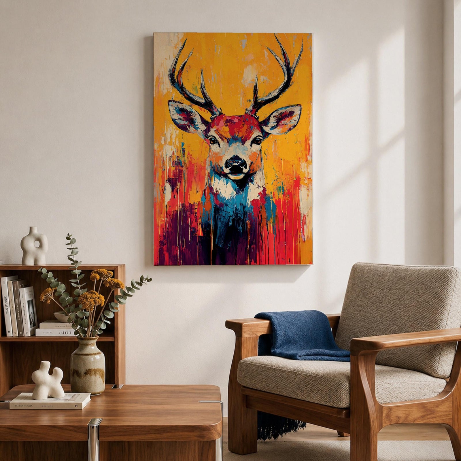 Deer Forest Wildlife Animal Wall Art Buck Abstract Nature Gift Living Room Home Decor