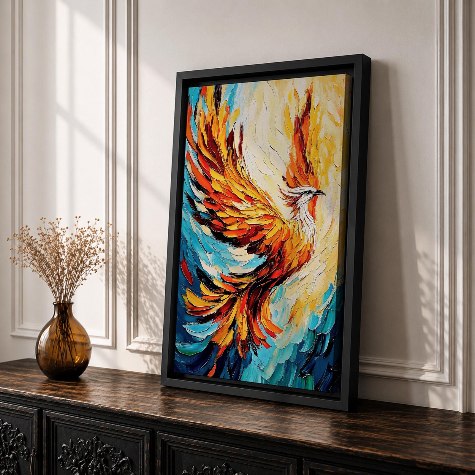 Phoenix Bird Mythical Wall Art Firebird Rising Abstract Symbol Gift Living Room Home Decor