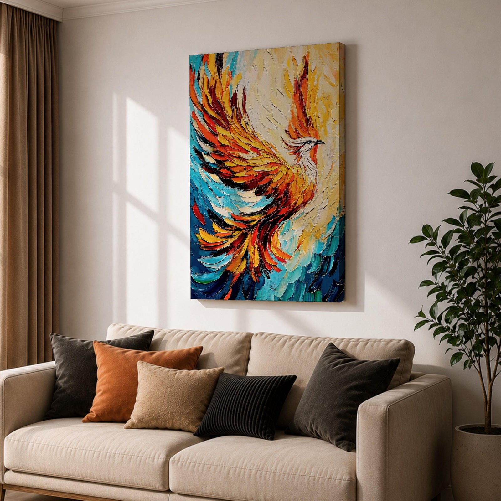 Phoenix Bird Mythical Wall Art Firebird Rising Abstract Symbol Gift Living Room Home Decor