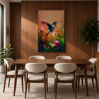 Hummingbird Nectar Bird Wall Art Floral Bloom Nature Abstract Gift Living Room Home Decor