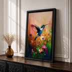 Hummingbird Nectar Bird Wall Art Floral Bloom Nature Abstract Gift Living Room Home Decor