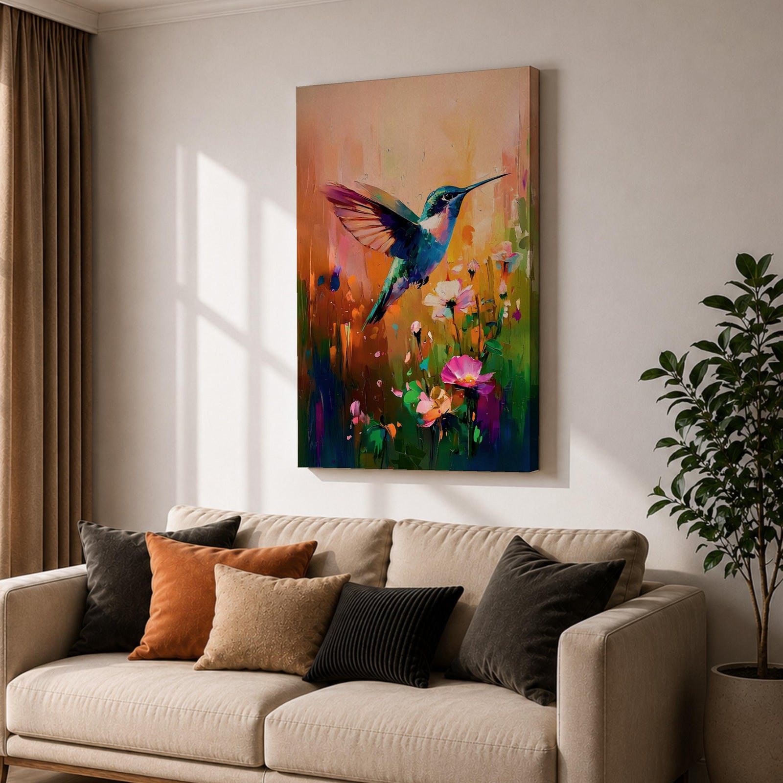 Hummingbird Nectar Bird Wall Art Floral Bloom Nature Abstract Gift Living Room Home Decor