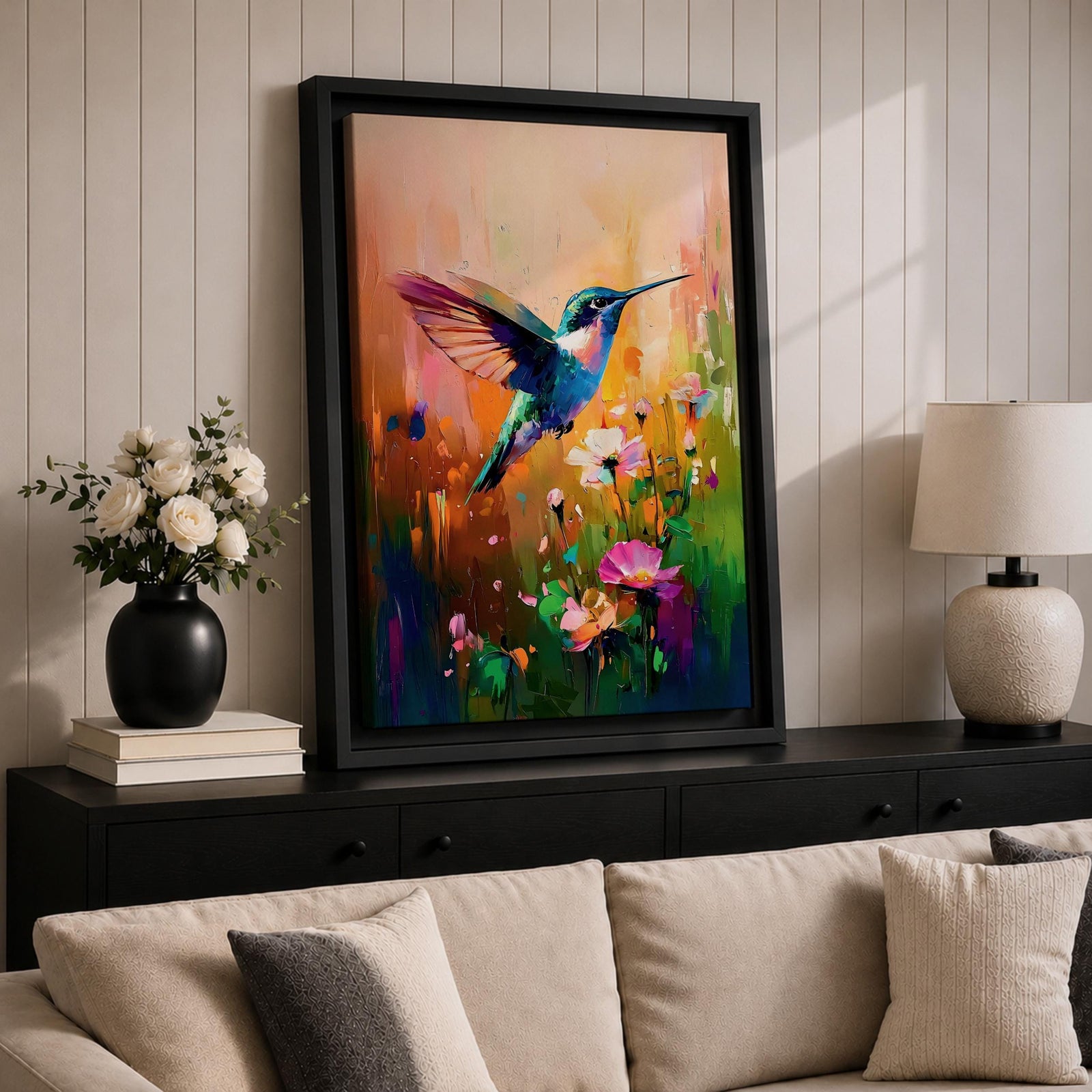 Hummingbird Nectar Bird Wall Art Floral Bloom Nature Abstract Gift Living Room Home Decor