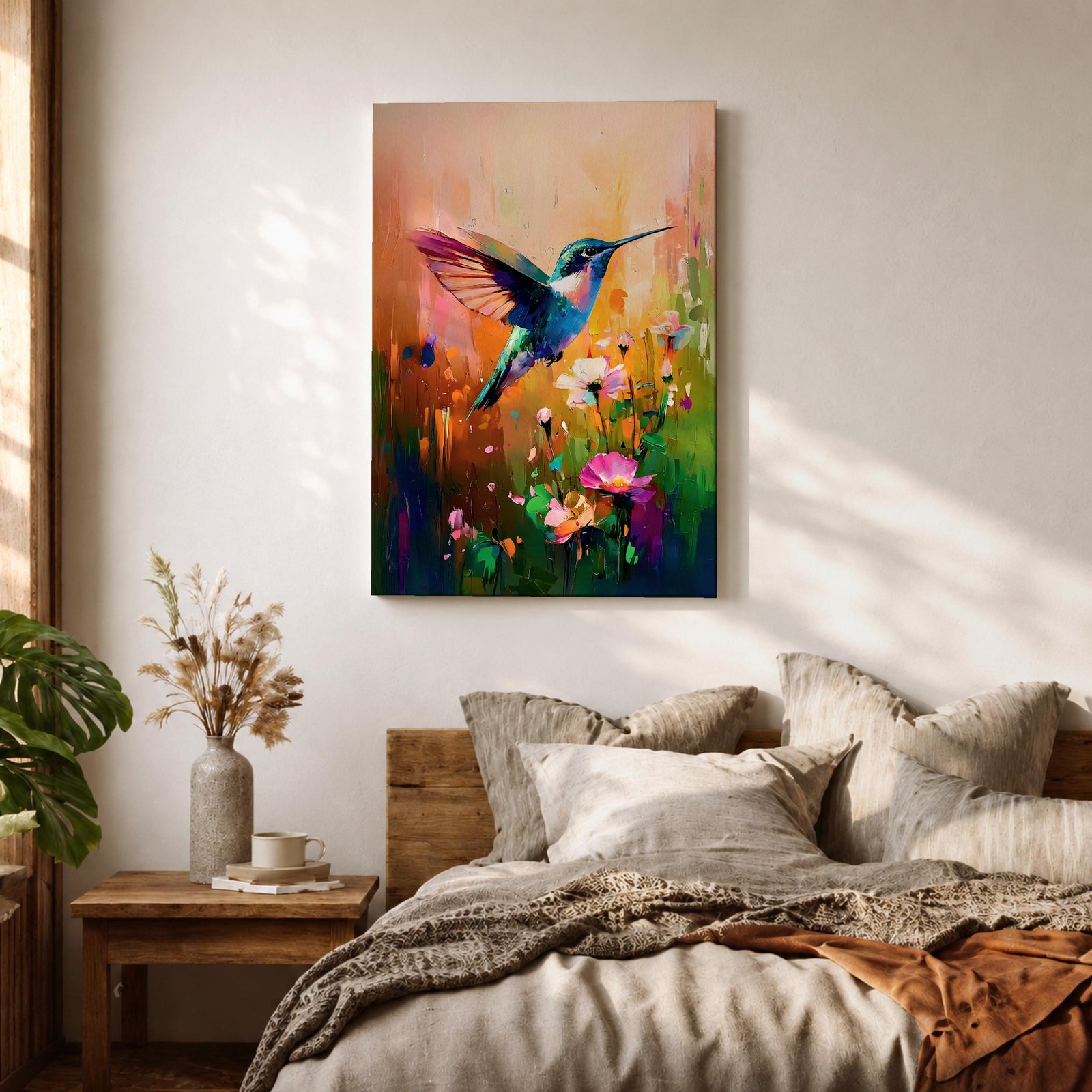 Hummingbird Nectar Bird Wall Art Floral Bloom Nature Abstract Gift Living Room Home Decor
