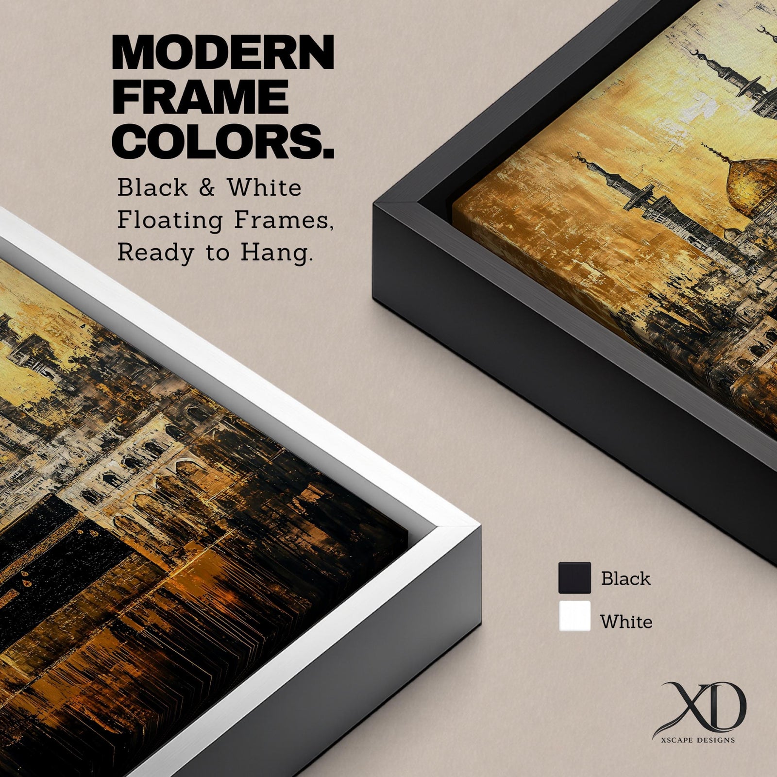 Vintage-style gold textured artwork of the Kaaba at Masjid al-Haram with tall minarets rising above the Mecca skyline in a dramatic Islamic architectural scene.
