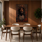 A detailed framed canvas wall art depicting Jesus wearing a crown of thorns with eyes closed and a sorrowful expression. The artwork captures the emotional intensity of Christ of Sorrows with textured, realistic features emphasizing the crown and facial hair, set against a dark, rustic background.