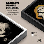 A framed canvas artwork depicting Madonna and Child with golden halos against a starry black background. The image shows the Virgin Mary tenderly holding the infant Jesus, rendered in a classical style with detailed shading and a serene expression, emphasizing their close bond.