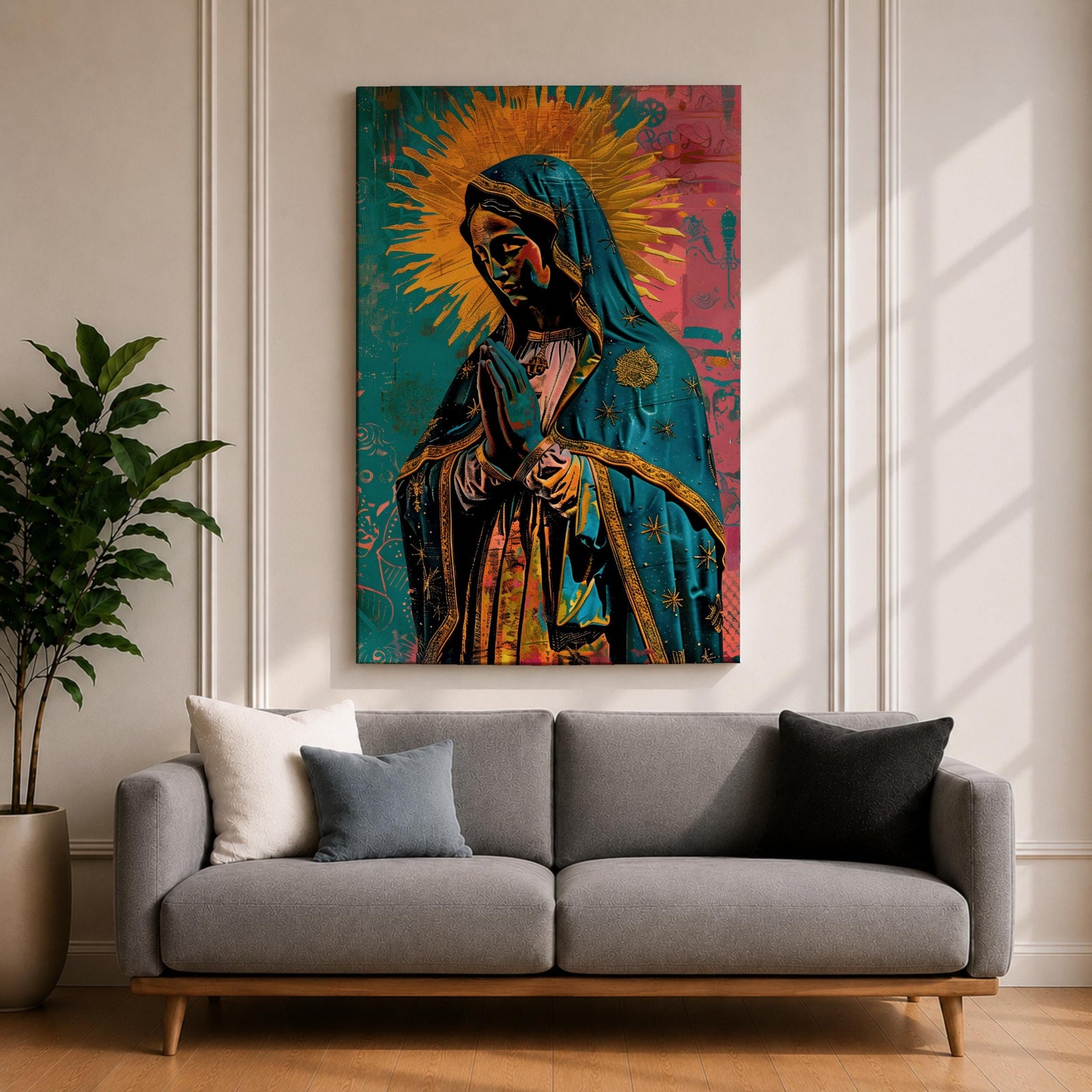 La Virgen Morena Wall Art Virgin of Guadalupe Framed Canvas Mexican Catholic Religious Decor