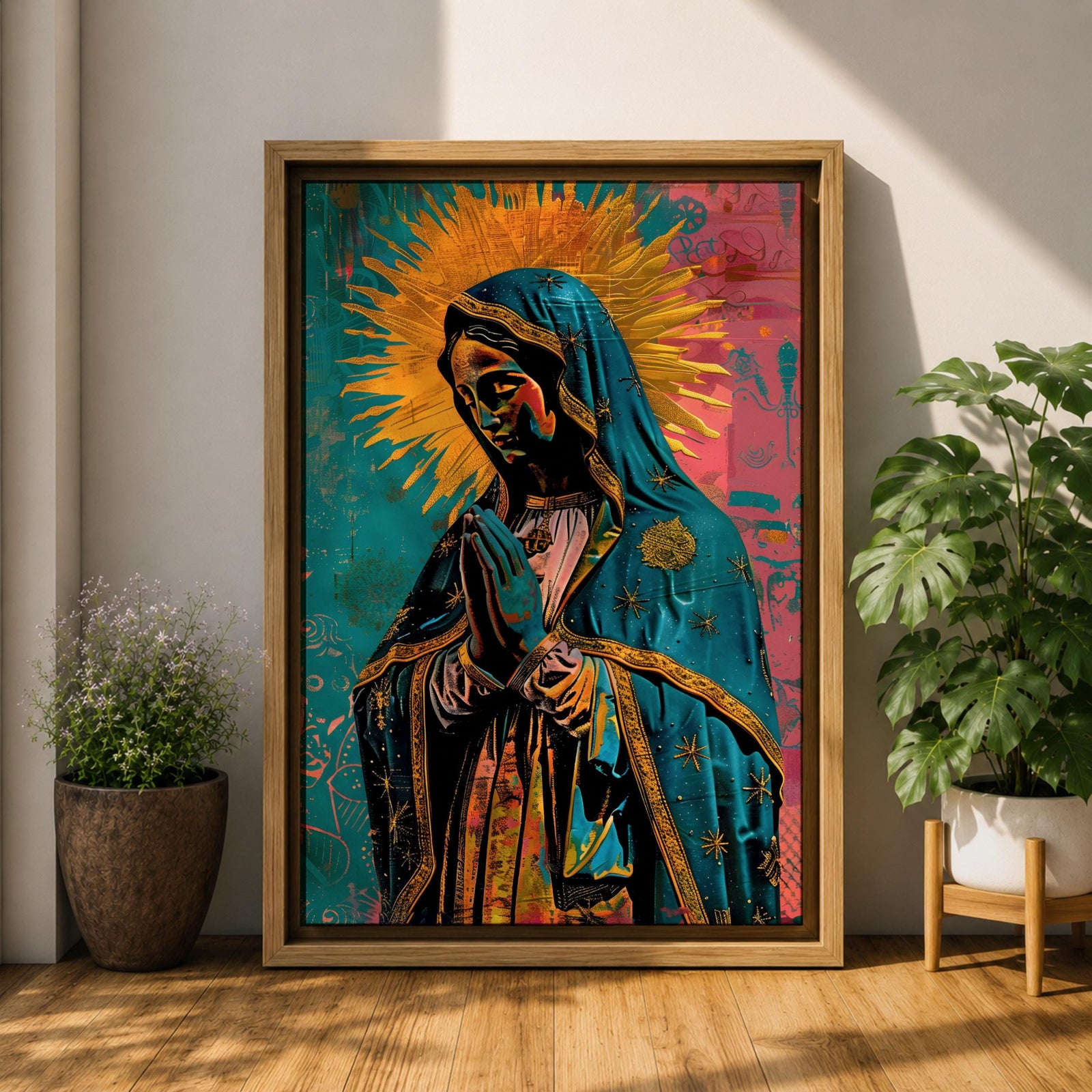 La Virgen Morena Wall Art Virgin of Guadalupe Framed Canvas Mexican Catholic Religious Decor