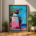 Penguin Tropical Bird Animal Wall Art Poolside Abstract Gift Living Room Office Home Decor