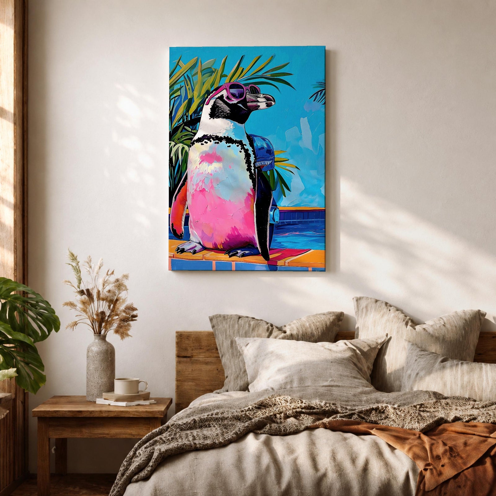 Penguin Tropical Bird Animal Wall Art Poolside Abstract Gift Living Room Office Home Decor