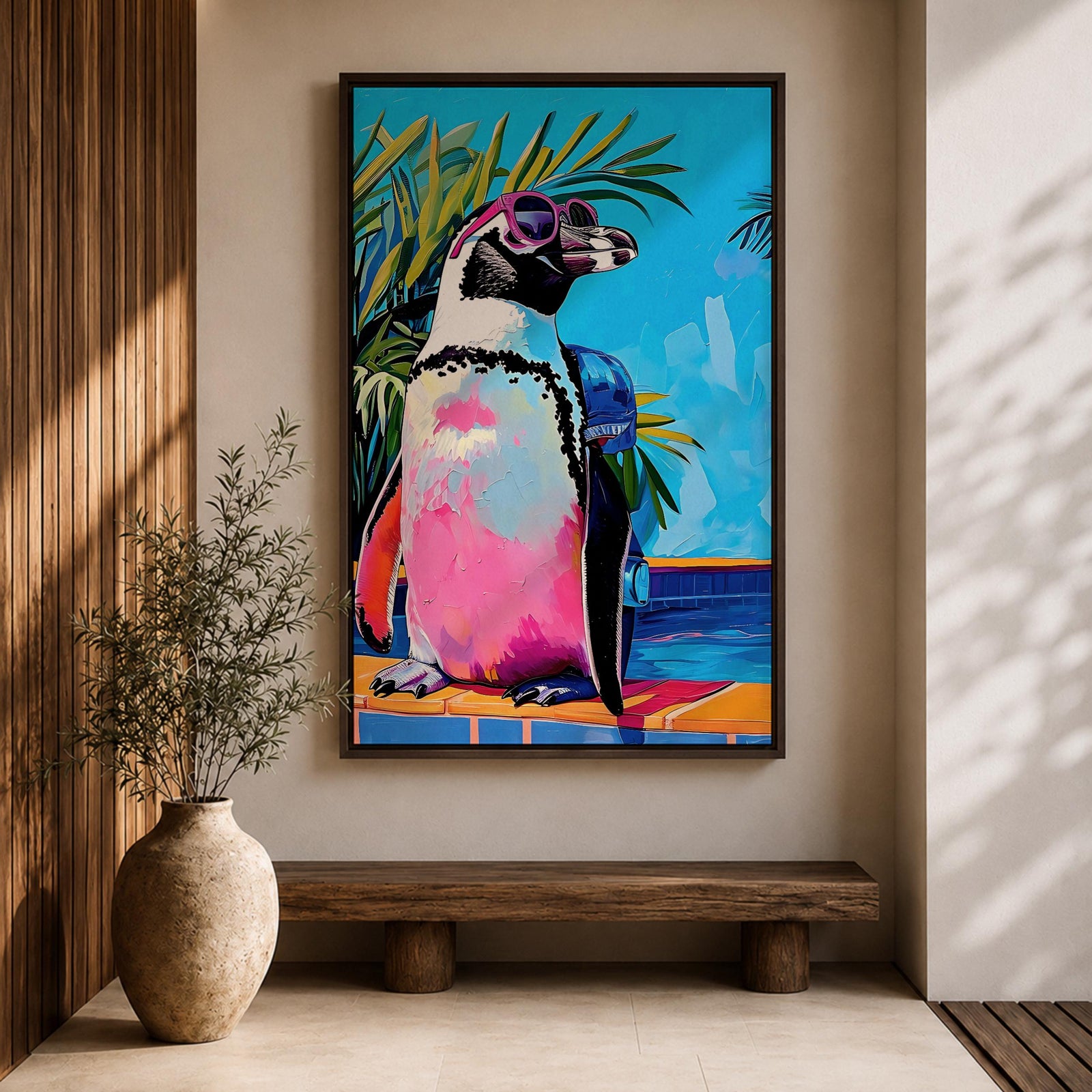 Penguin Tropical Bird Animal Wall Art Poolside Abstract Gift Living Room Office Home Decor