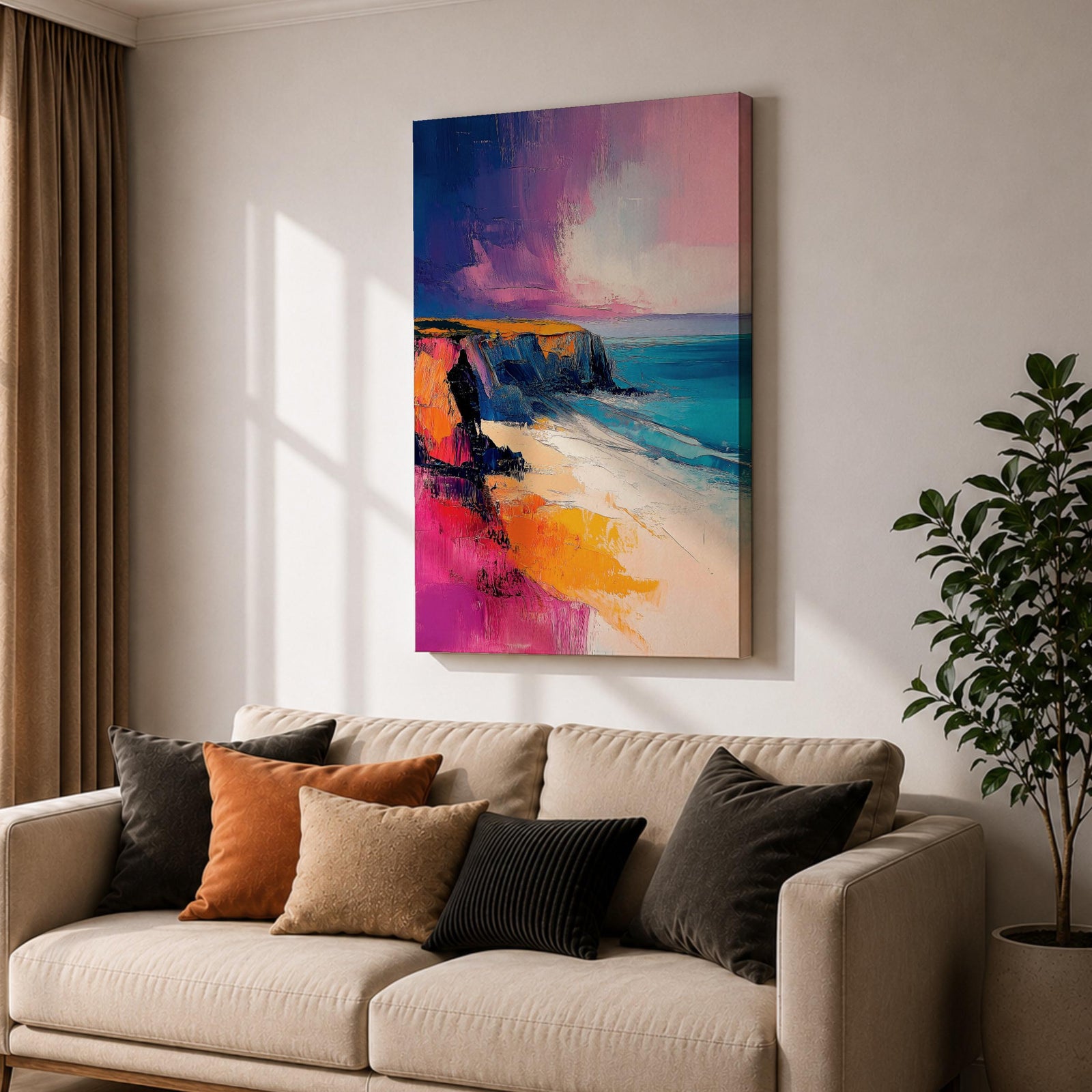 Coastal Cliffs Seascape Wall Art Ocean Coast View Abstract Gift Living Room Home Decor