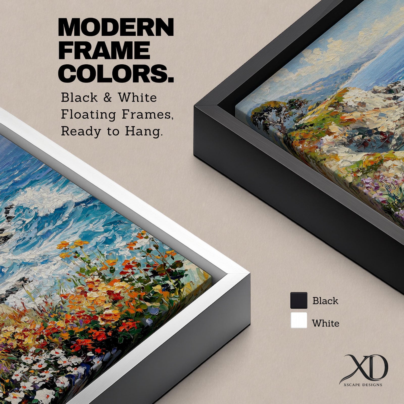 An impasto style painting depicting a vibrant coastal cliff with colorful wildflowers in the foreground and waves crashing against rocky shores under a partly cloudy sky, capturing the dynamic beauty of seaside nature.