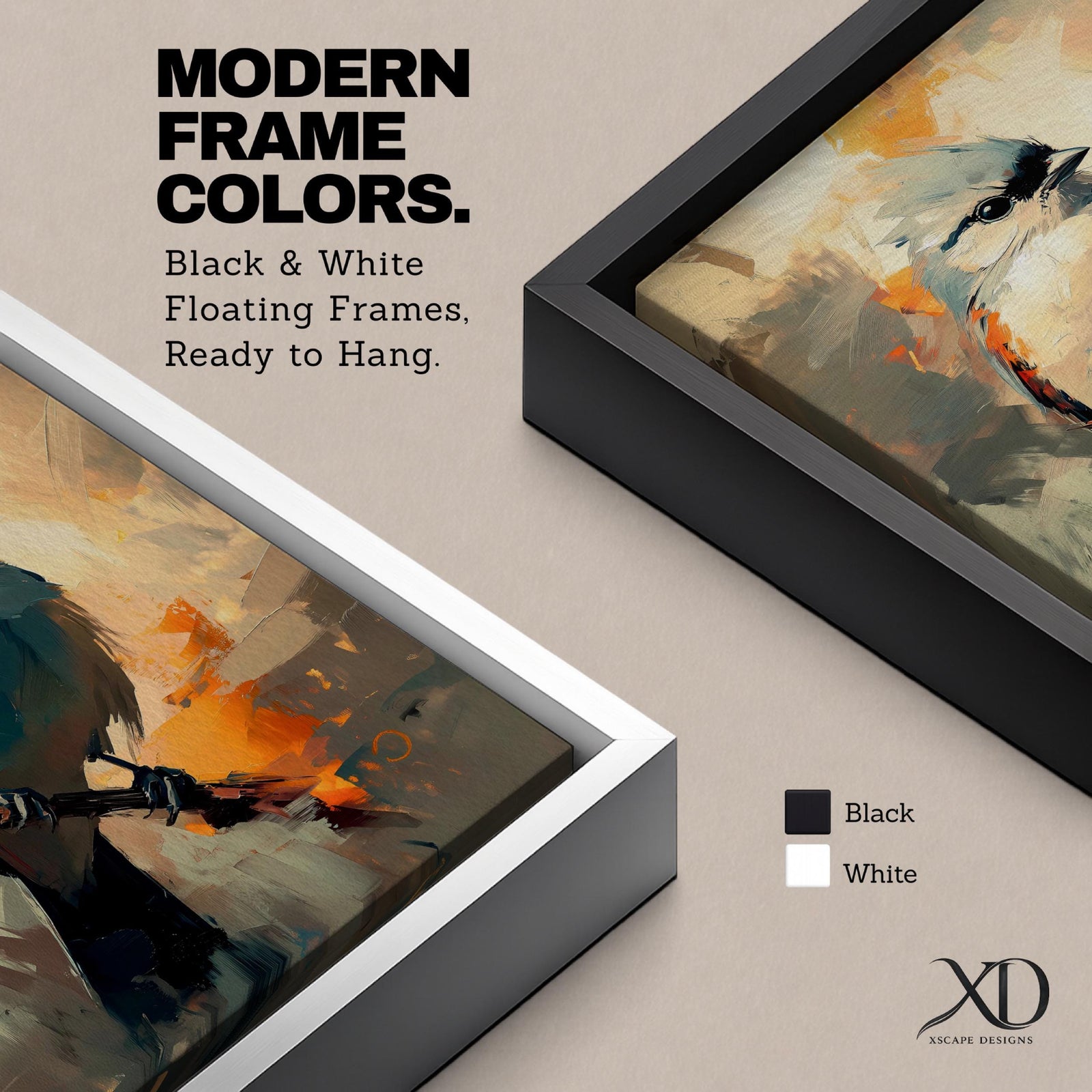 An abstract painting of a bird perched on a branch, featuring bold brushstrokes and vibrant color blocks in an impressionistic style, capturing the essence of a songbird in a modern nature-themed composition.