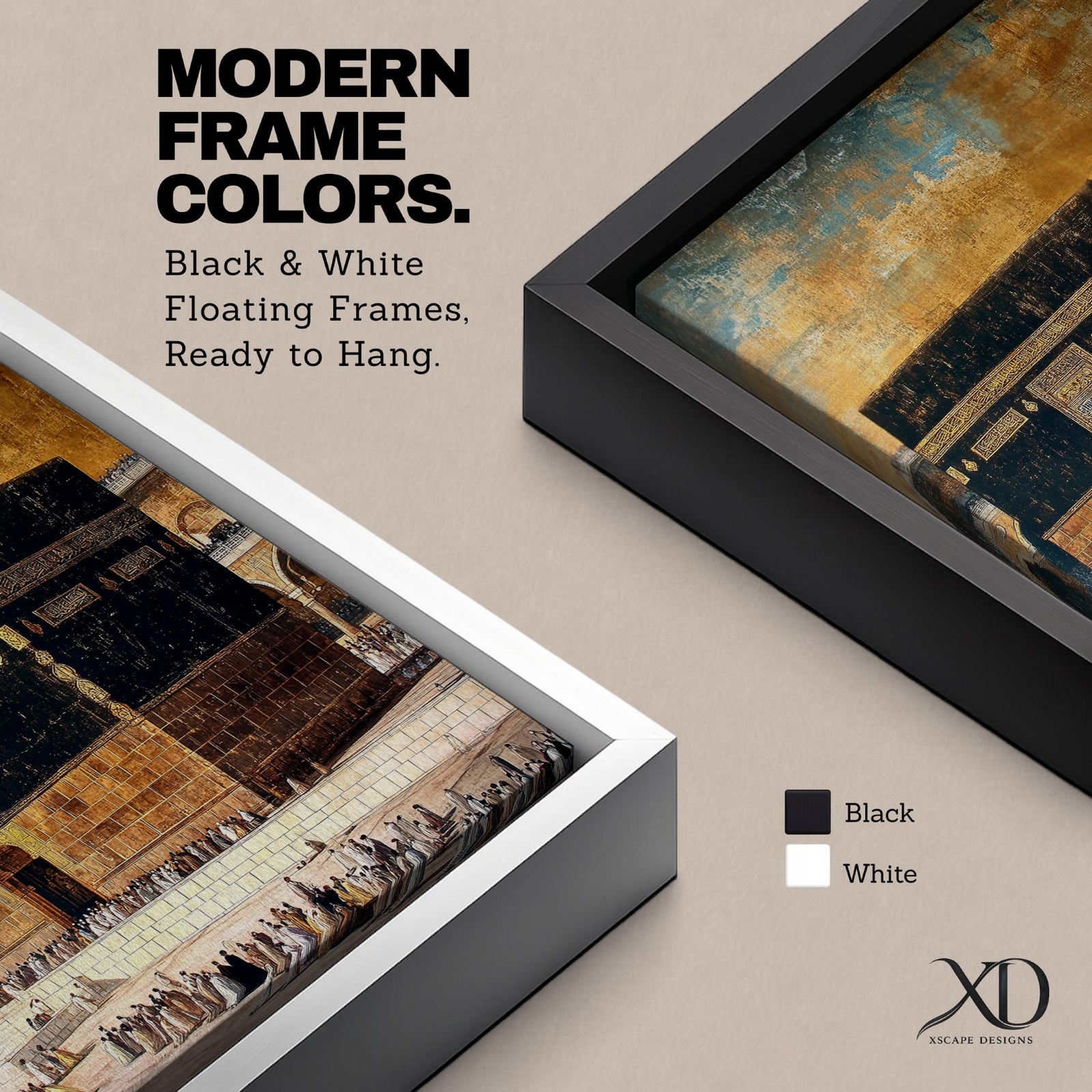 Kaaba wall art featuring the sacred Kaaba at Masjid al-Haram in Mecca with pilgrims gathered during Hajj and Umrah. Antique vintage Islamic artwork with warm tones highlighting the holy mosque and courtyard architecture, framed canvas decor for Muslim homes and spiritual interiors.