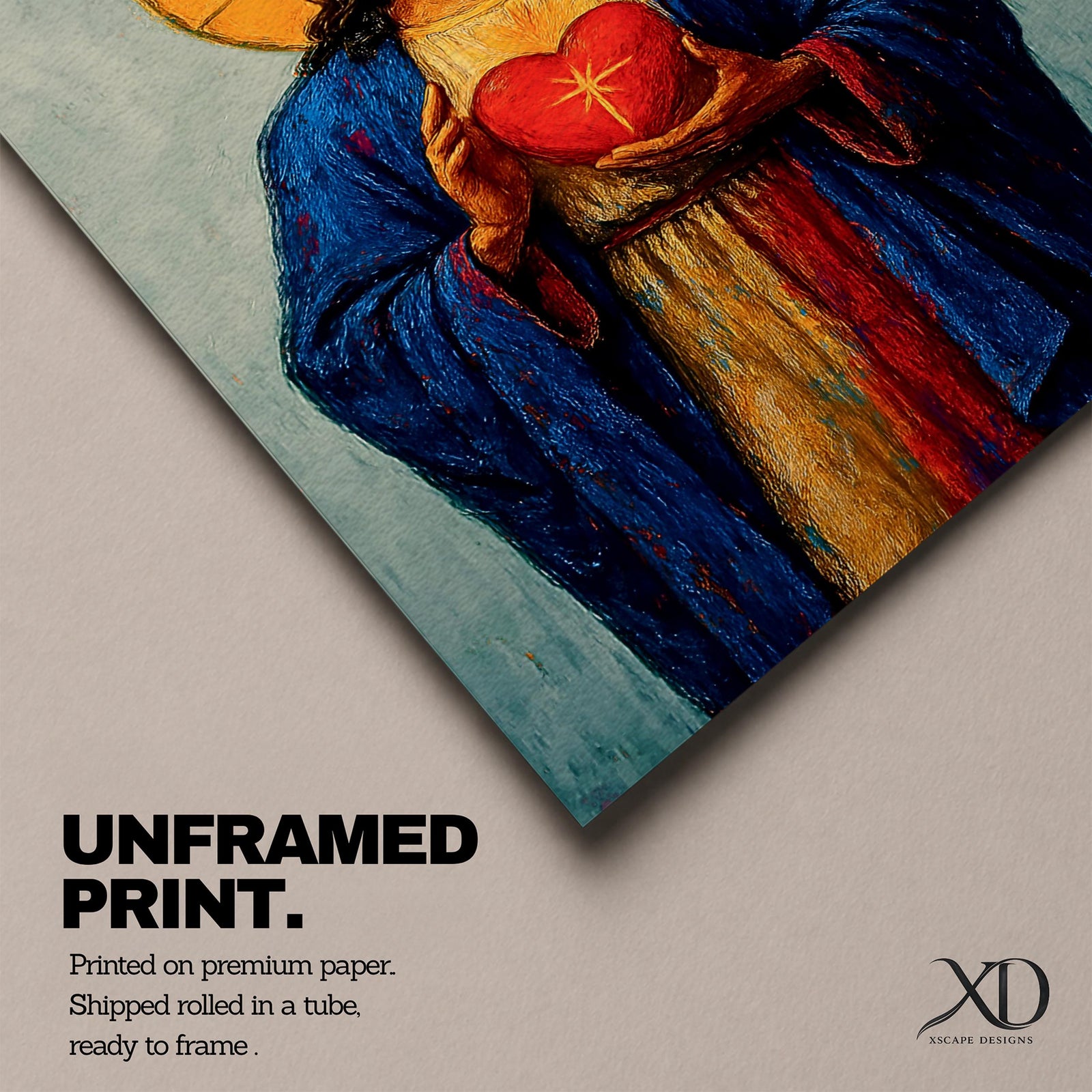 Devotional illustration of Jesus Christ presenting the Most Sacred Heart glowing at the center of his chest, crowned with thorns and radiating light, shown with a calm expression and one hand raised in blessing while the other points toward the heart, rendered with warm tones and soft shading in a traditional Christian devotional composition.