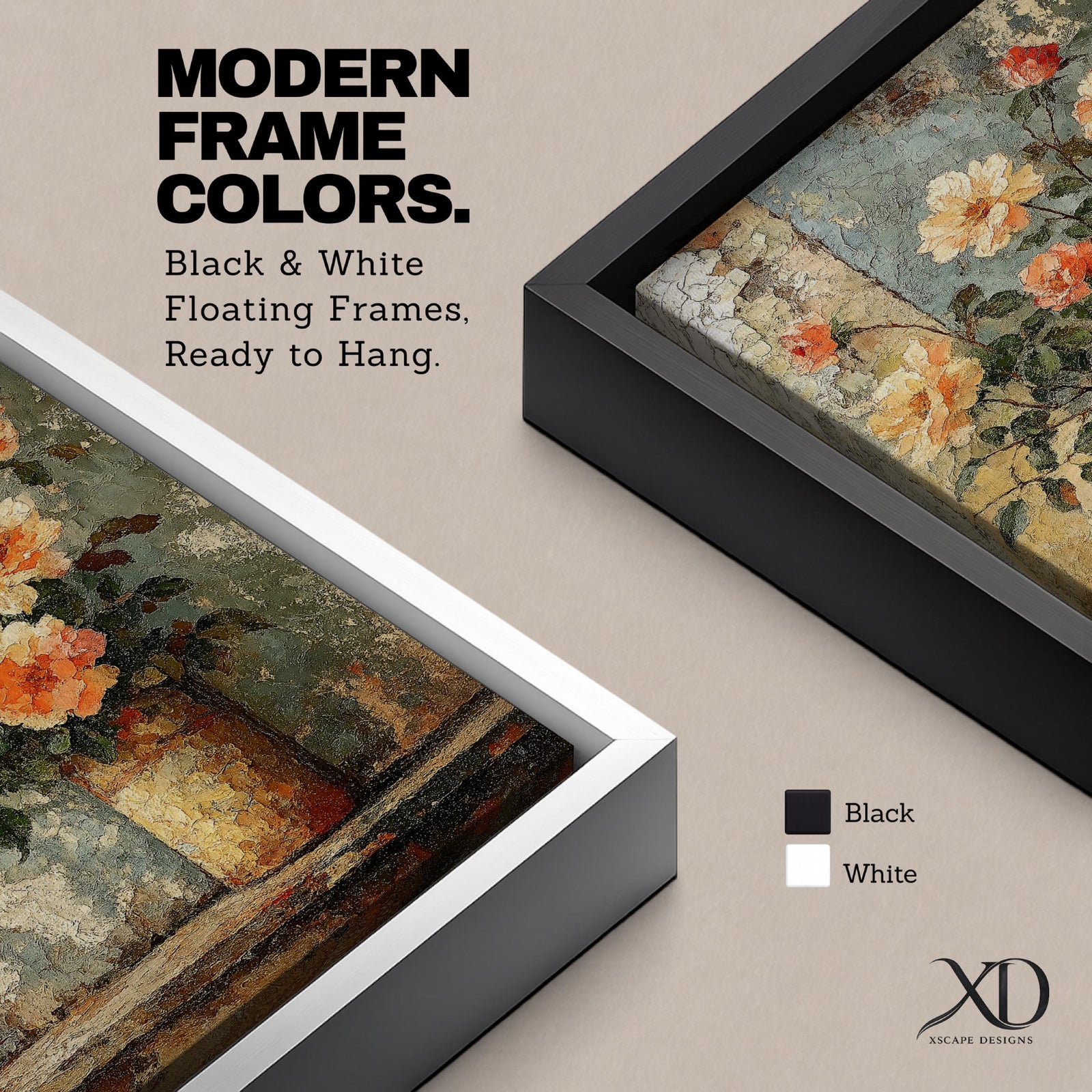 A vintage style framed canvas wall art depicting a rustic floral still life of blooming peonies in a textured vase. The artwork features a painterly, textured technique with soft, layered brushstrokes emphasizing the natural beauty of the flowers against a muted background.