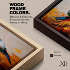 A vibrant impasto style painting of a hummingbird in mid-flight with colorful textured wings and body. The artwork captures the dynamic motion and intricate details of the bird against a warm abstract background, emphasizing wildlife and nature themes in a richly textured animal depiction.